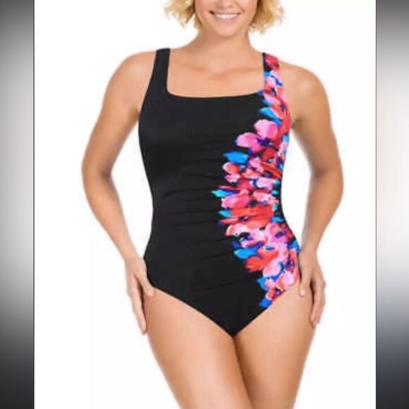 Miraclesuit by Kirkland Black and Pink One Piece One-Piece Swimsuit Sz. 12 - Picture 1 of 6